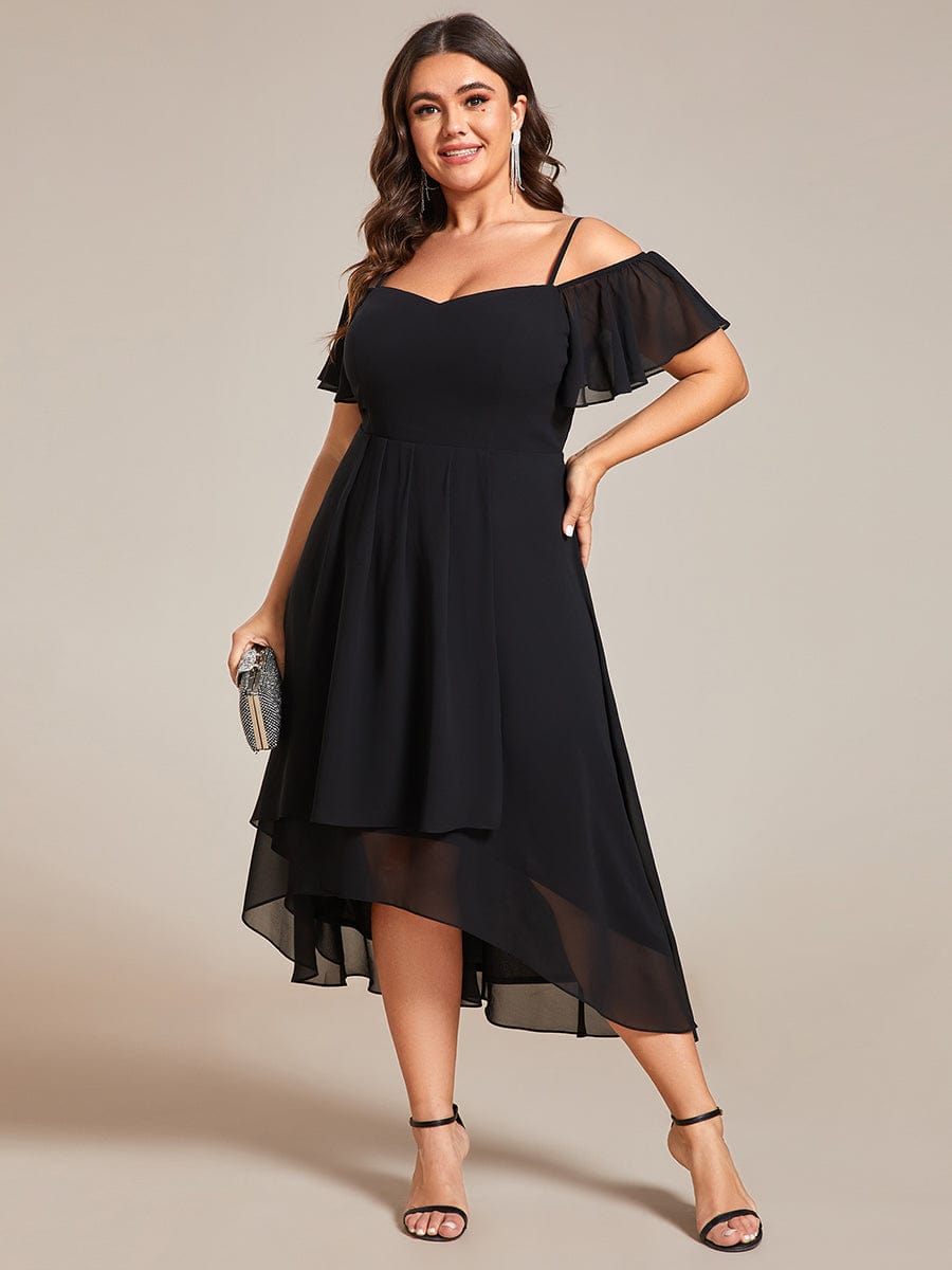 Elegant Plus Size Chiffon Cold Shoulder Wedding Guest Dress