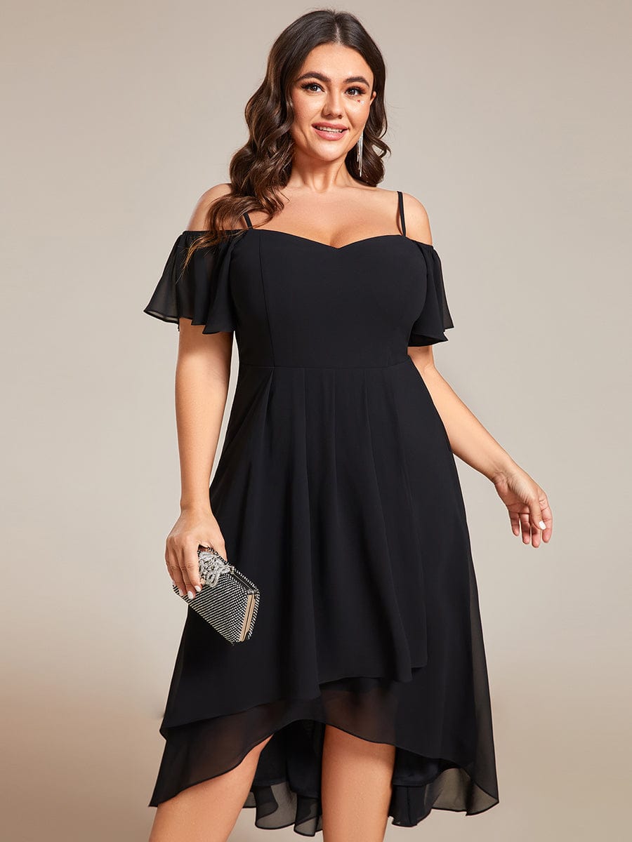 Elegant Plus Size Chiffon Cold Shoulder Wedding Guest Dress