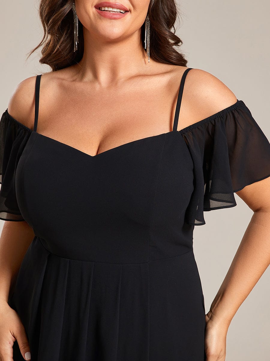 Elegant Plus Size Chiffon Cold Shoulder Wedding Guest Dress