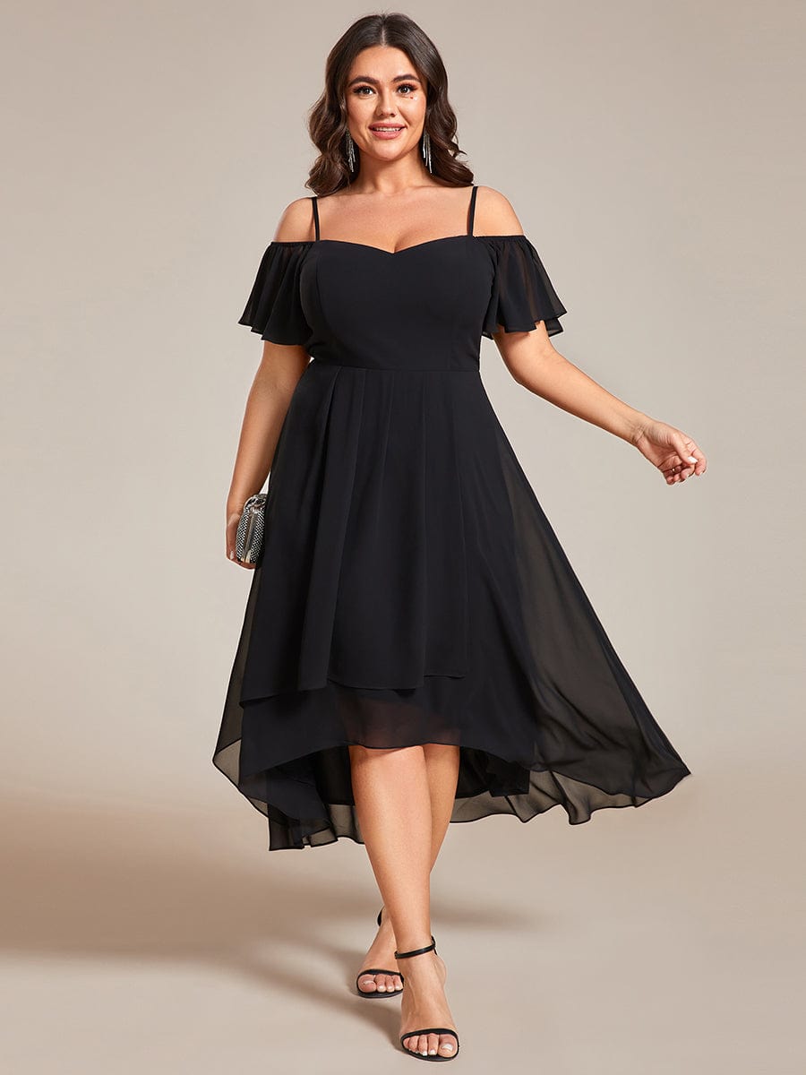 Elegant Plus Size Chiffon Cold Shoulder Wedding Guest Dress