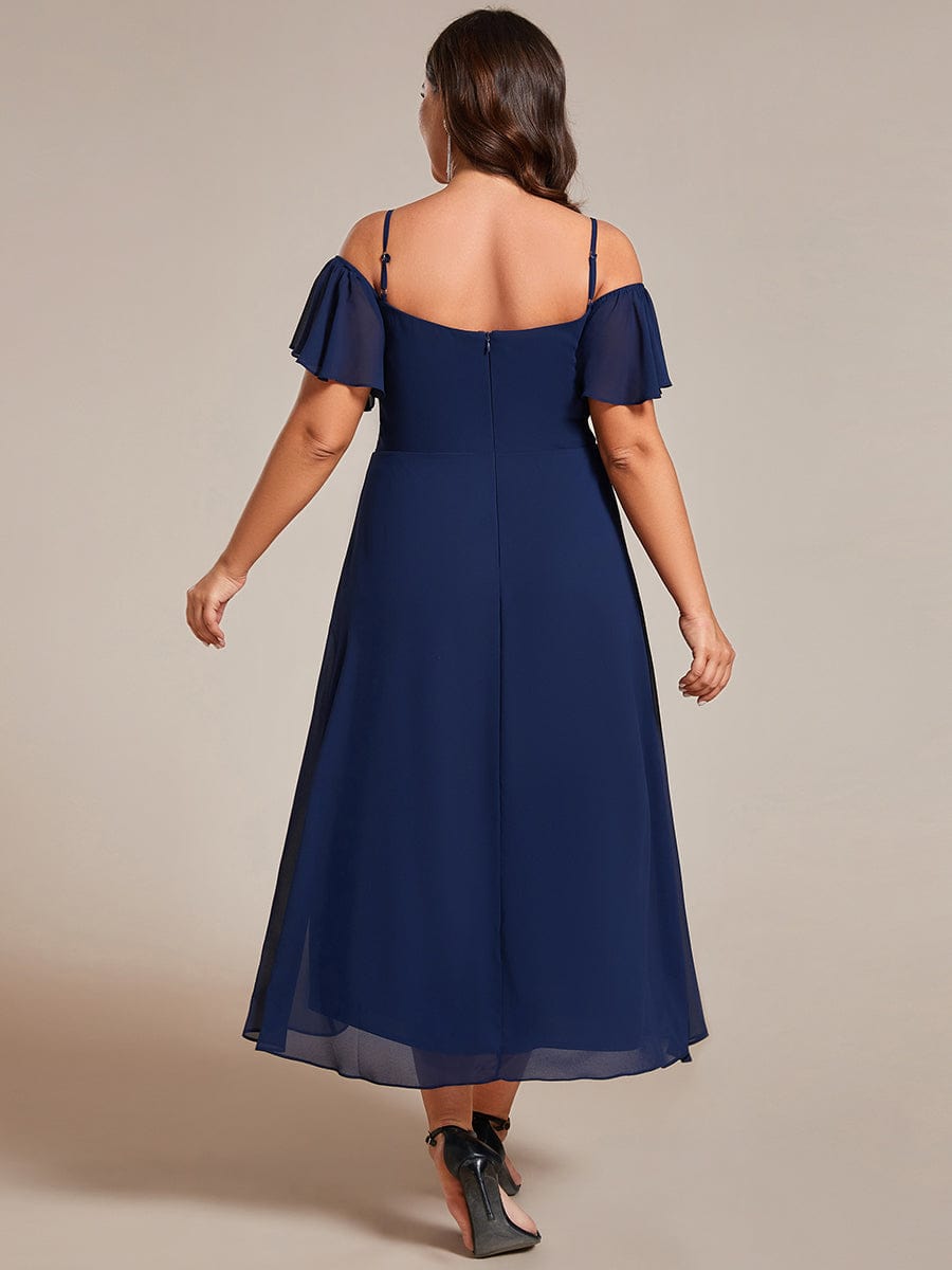 Elegant Plus Size Chiffon Cold Shoulder Wedding Guest Dress