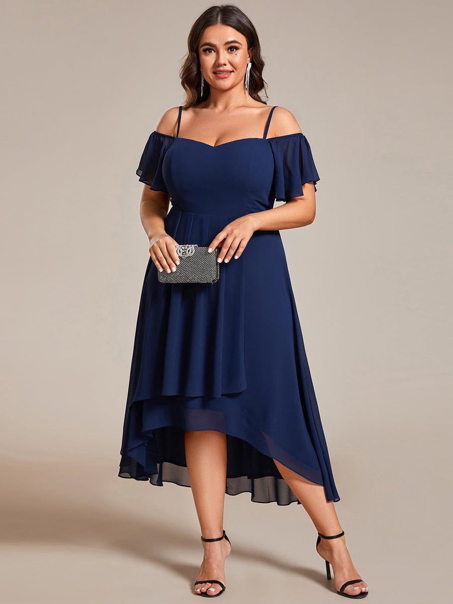 Elegant Plus Size Chiffon Cold Shoulder Wedding Guest Dress