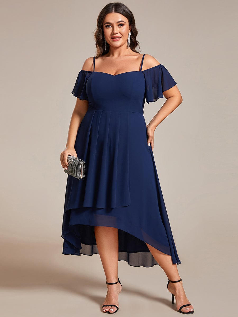 Elegant Plus Size Chiffon Cold Shoulder Wedding Guest Dress