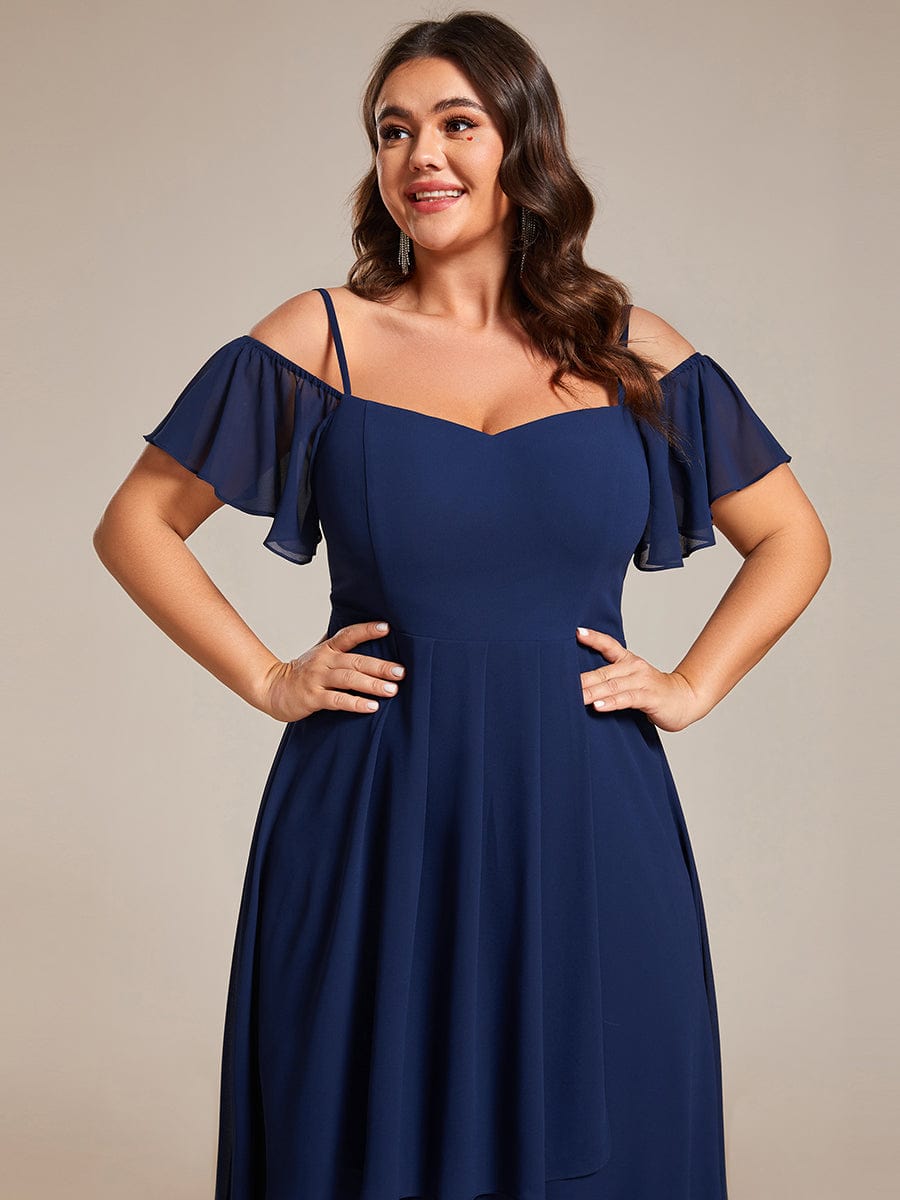 Elegant Plus Size Chiffon Cold Shoulder Wedding Guest Dress