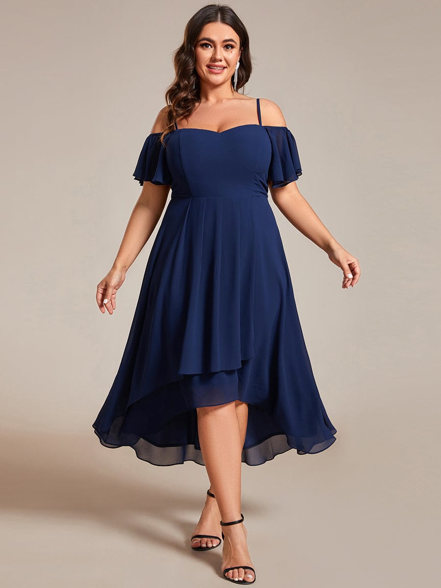 Elegant Plus Size Chiffon Cold Shoulder Wedding Guest Dress