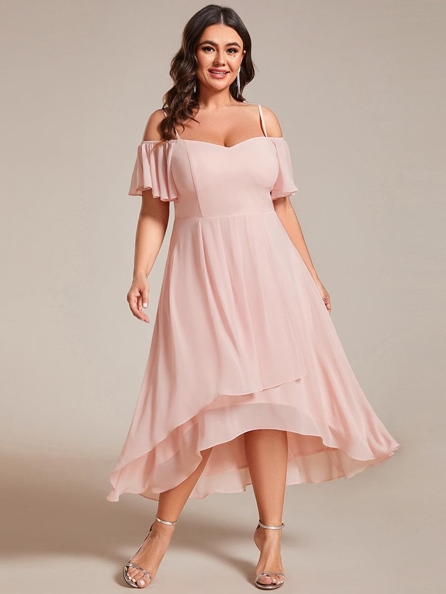 Elegant Plus Size Chiffon Cold Shoulder Wedding Guest Dress