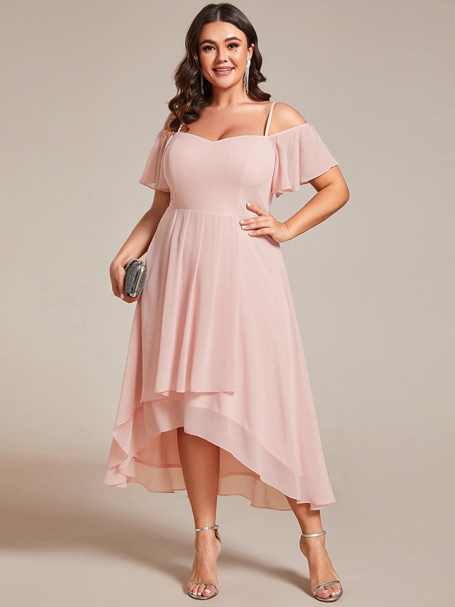 Elegant Plus Size Chiffon Cold Shoulder Wedding Guest Dress