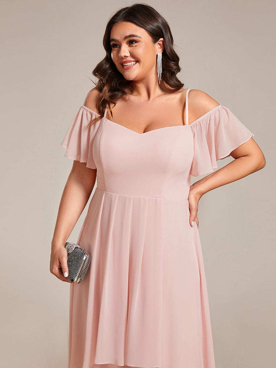 Elegant Plus Size Chiffon Cold Shoulder Wedding Guest Dress