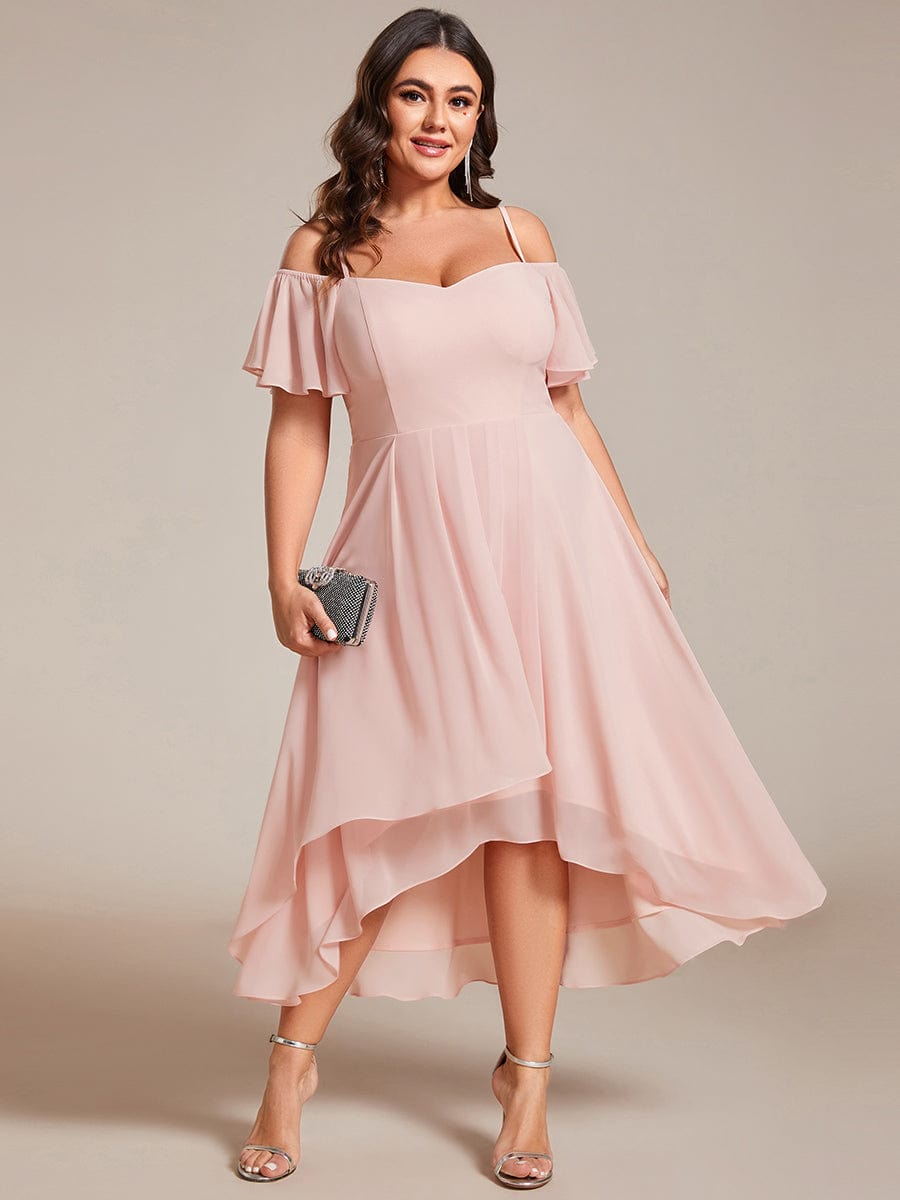 Elegant Plus Size Chiffon Cold Shoulder Wedding Guest Dress