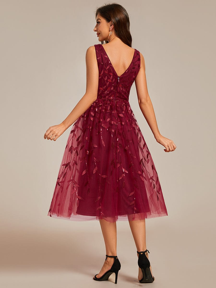 Sequined V-Neck A-Line Wedding Guest Dress