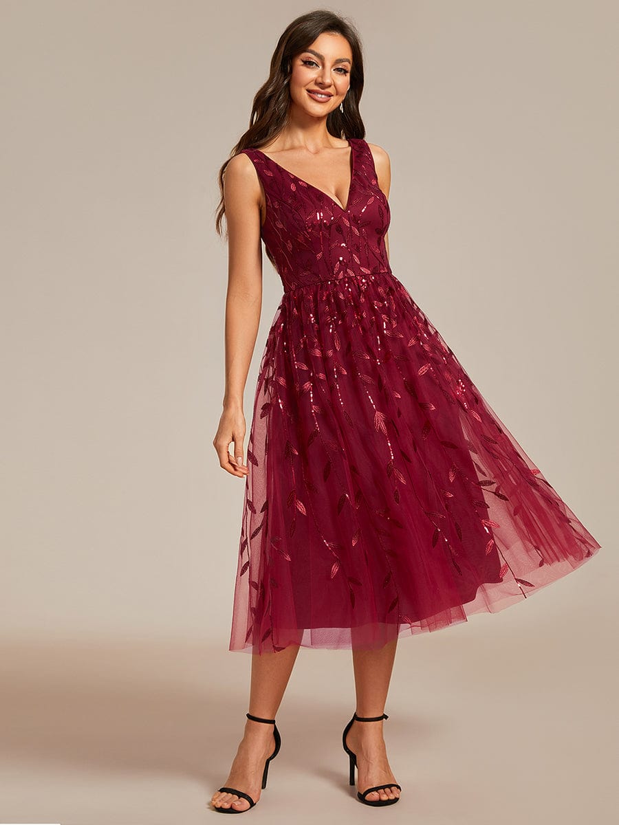 Sequined V-Neck A-Line Wedding Guest Dress