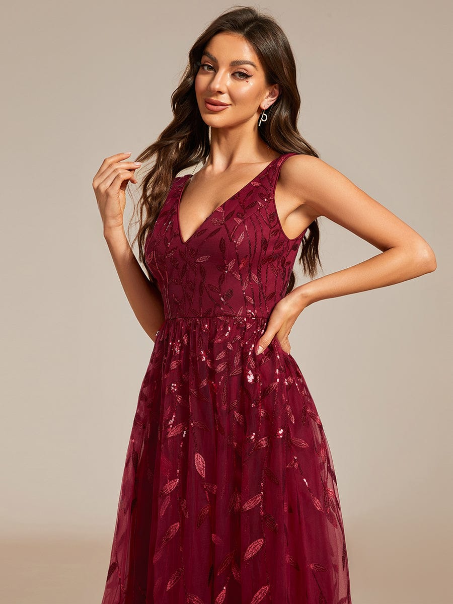 Sequined V-Neck A-Line Wedding Guest Dress
