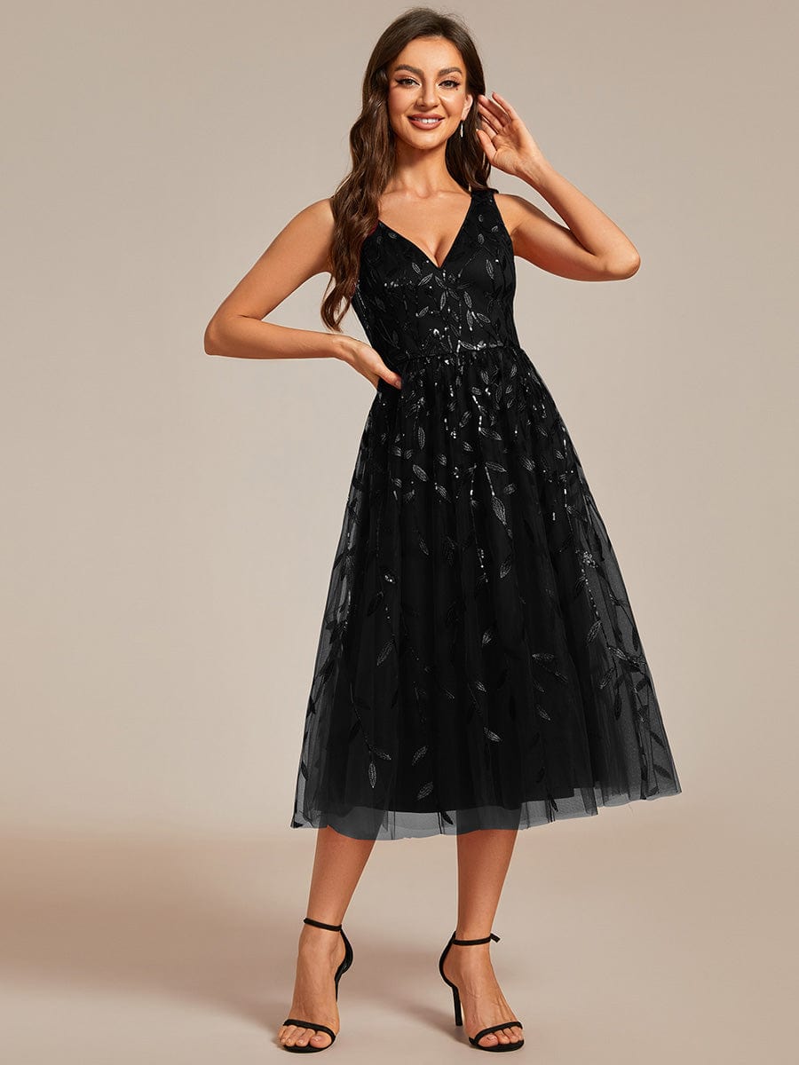Sequined V-Neck A-Line Wedding Guest Dress