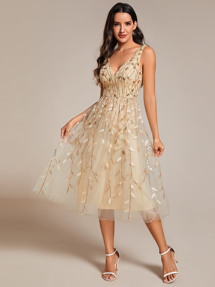 Sequined V-Neck A-Line Wedding Guest Dress