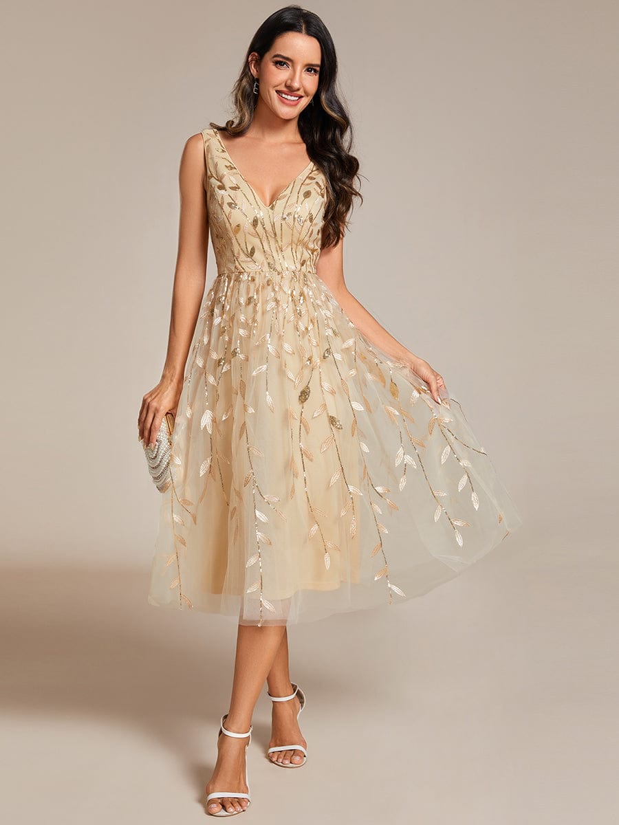 Sequined V-Neck A-Line Wedding Guest Dress