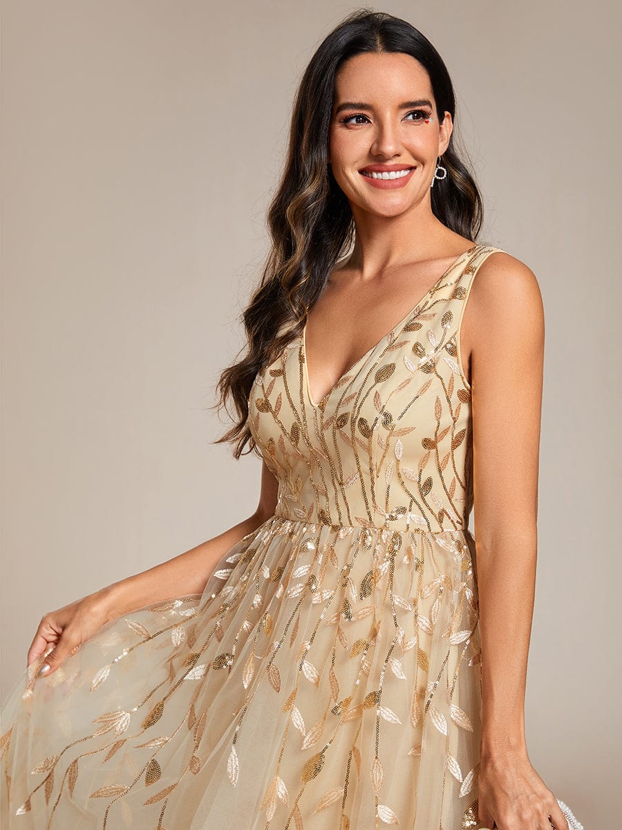 Sequined V-Neck A-Line Wedding Guest Dress