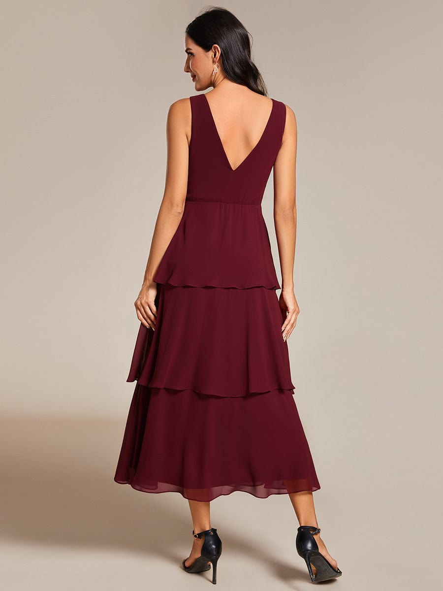 Chiffon A-Line Wedding Guest Dress with Layered Hem and V-Neck