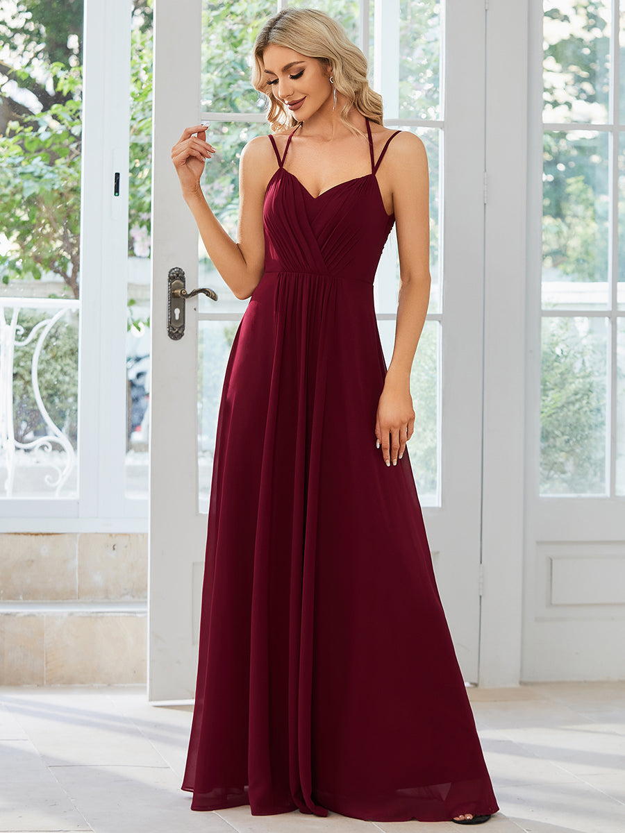 Wholesale Chiffon Bridesmaid Dress with Lace V-Back