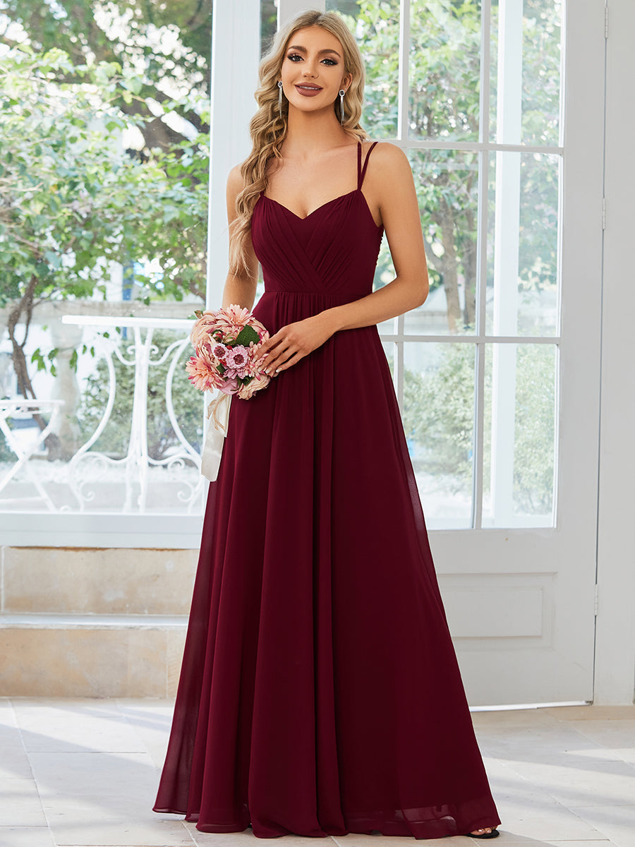 Wholesale Chiffon Bridesmaid Dress with Lace V-Back