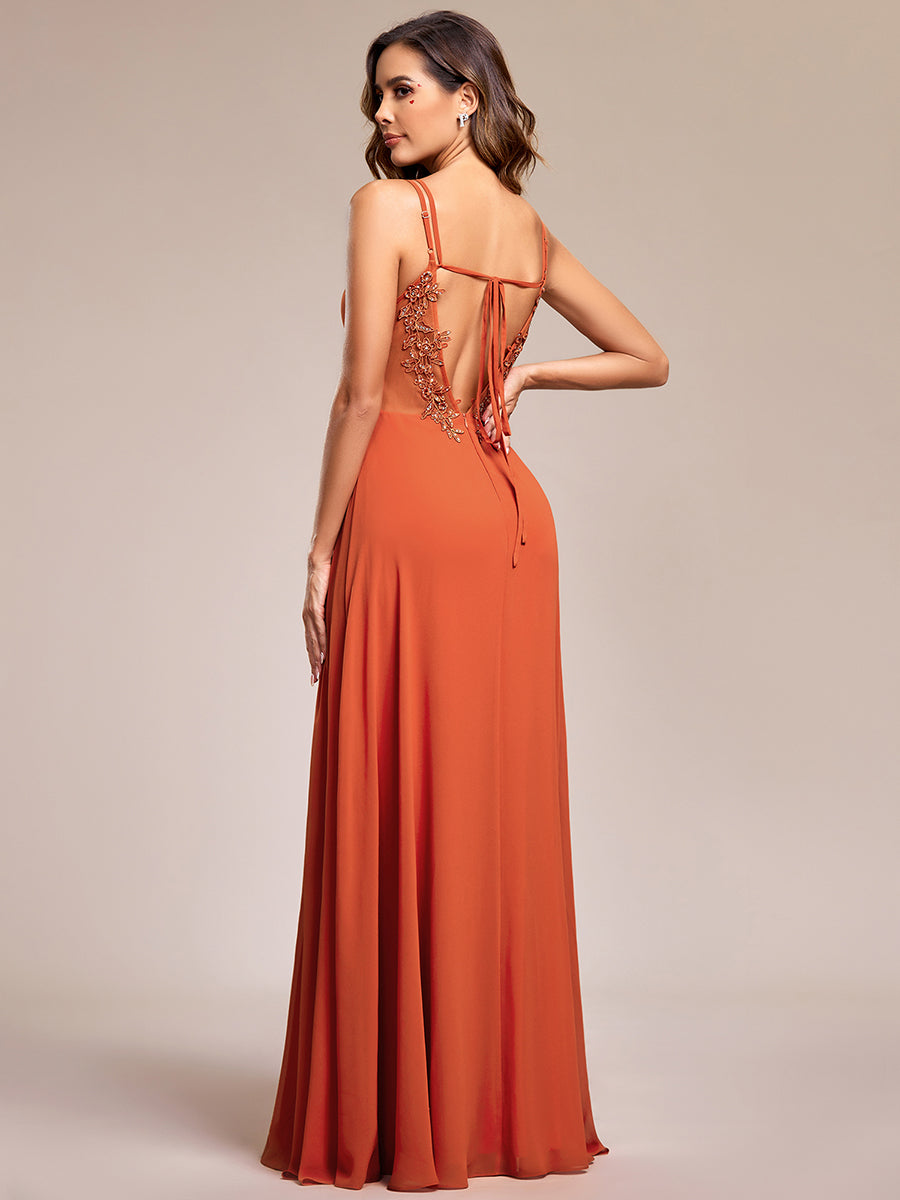 Wholesale Chiffon Bridesmaid Dress with Lace V-Back