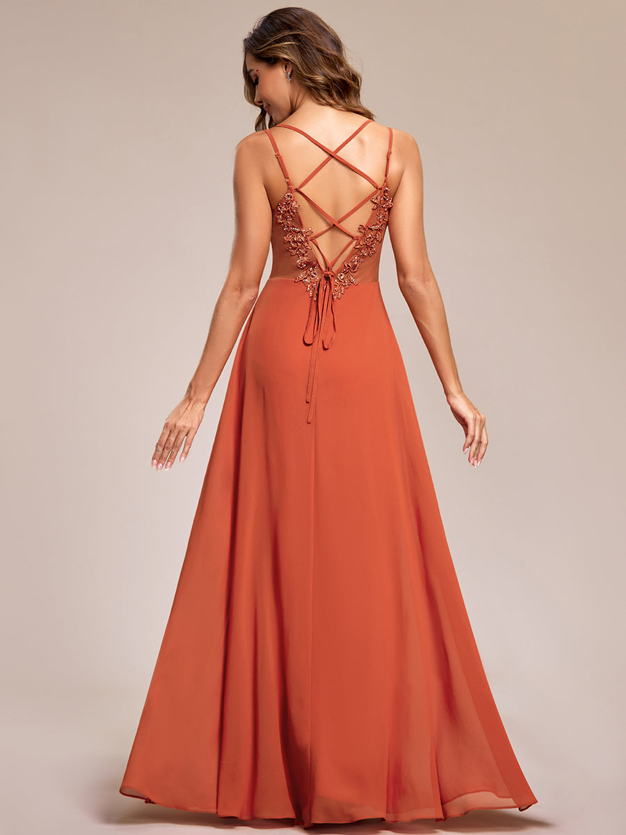 Wholesale Chiffon Bridesmaid Dress with Lace V-Back