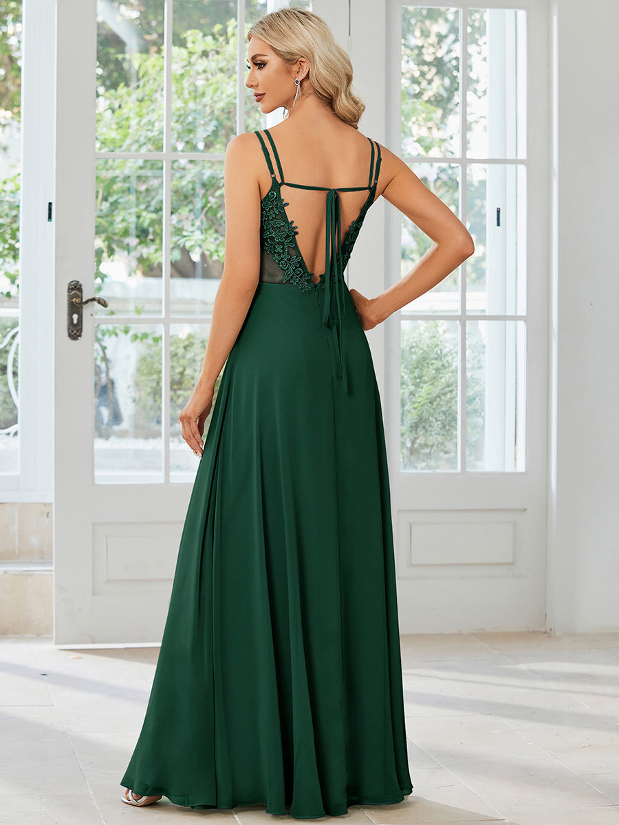 Wholesale Chiffon Bridesmaid Dress with Lace V-Back