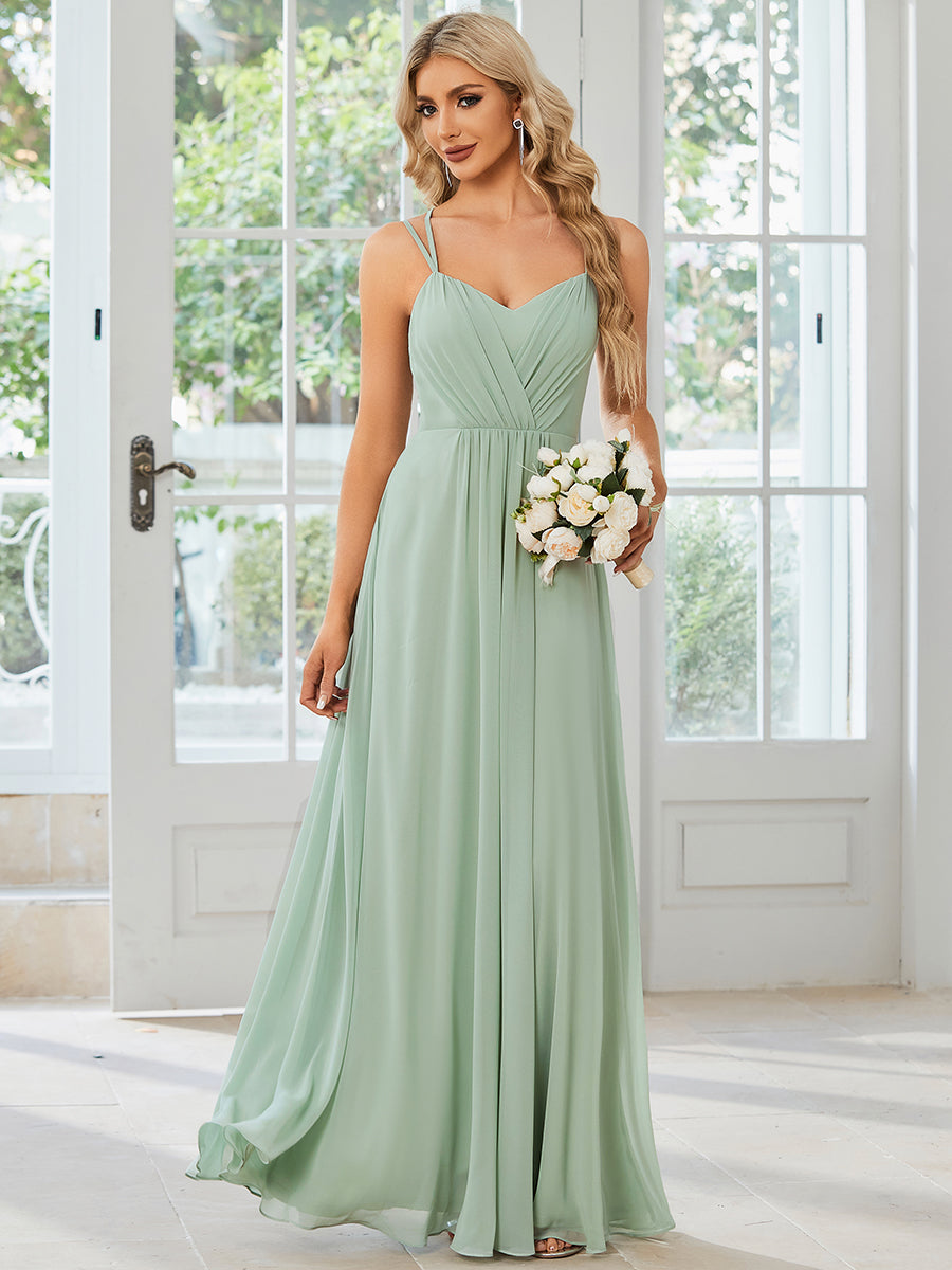 Wholesale Chiffon Bridesmaid Dress with Lace V-Back