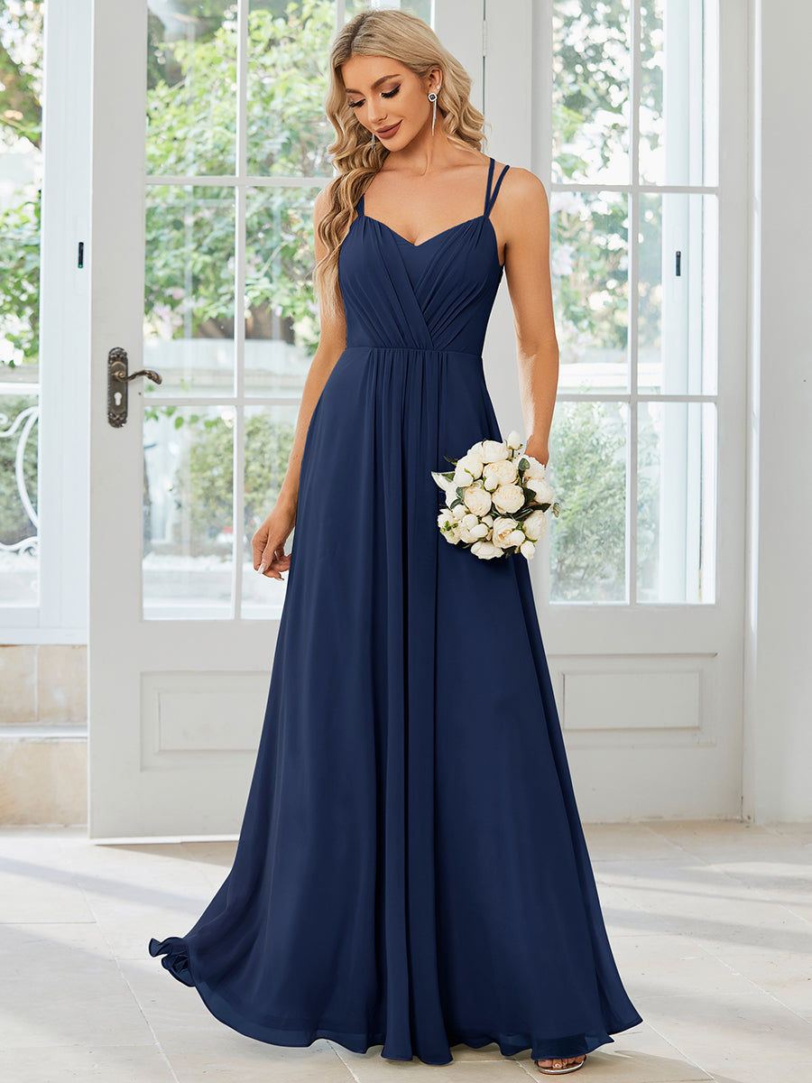 Wholesale Chiffon Bridesmaid Dress with Lace V-Back