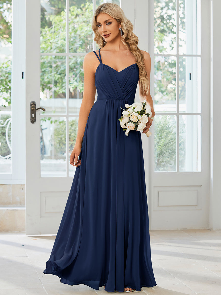 Wholesale Chiffon Bridesmaid Dress with Lace V-Back