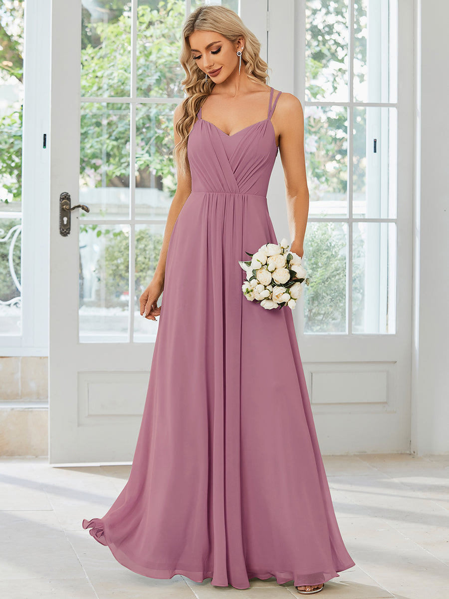 Wholesale Chiffon Bridesmaid Dress with Lace V-Back