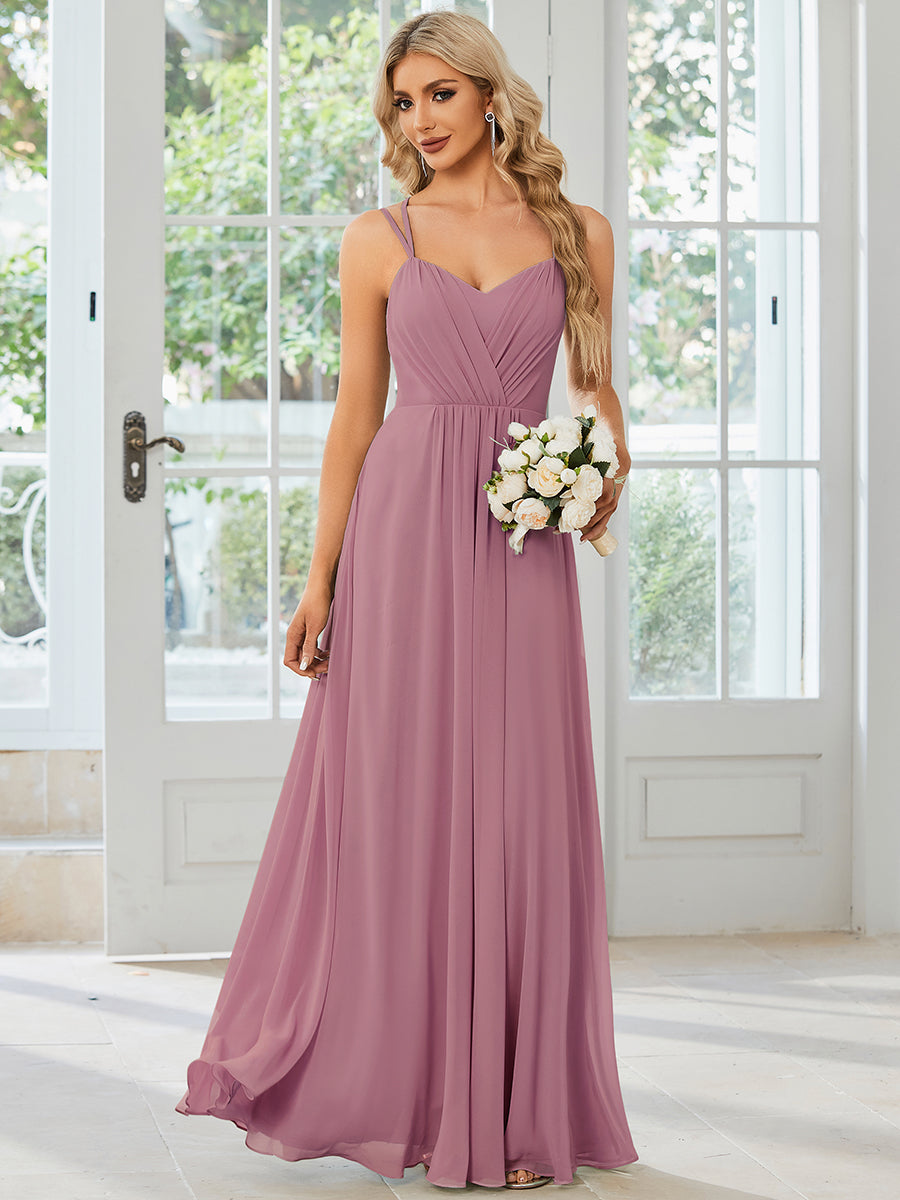 Wholesale Chiffon Bridesmaid Dress with Lace V-Back