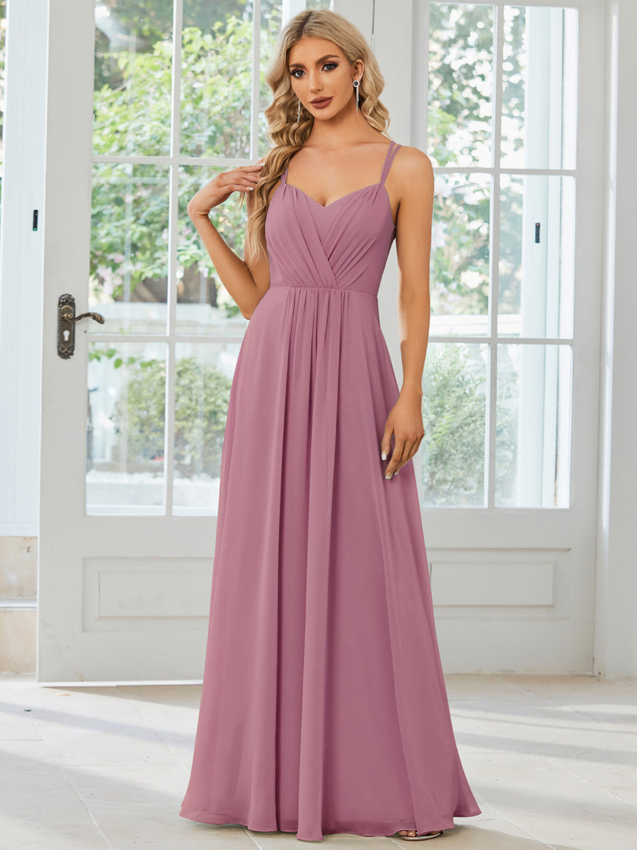 Wholesale Chiffon Bridesmaid Dress with Lace V-Back