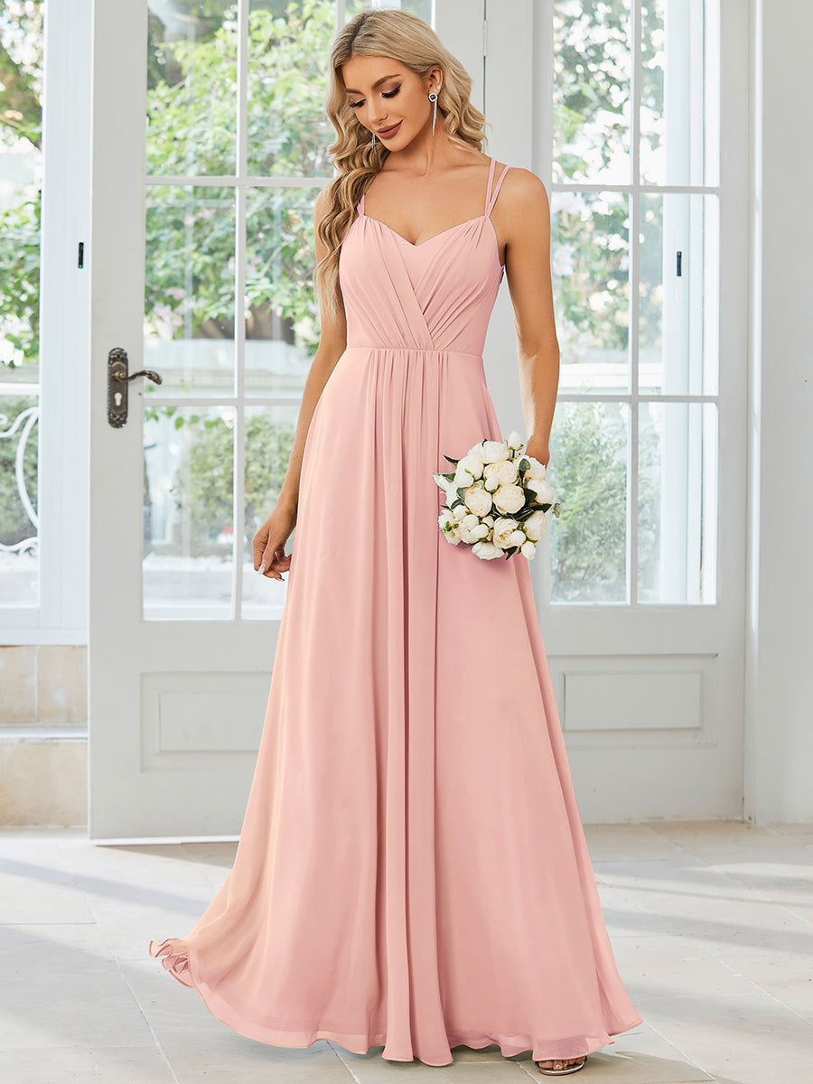 Wholesale Chiffon Bridesmaid Dress with Lace V-Back