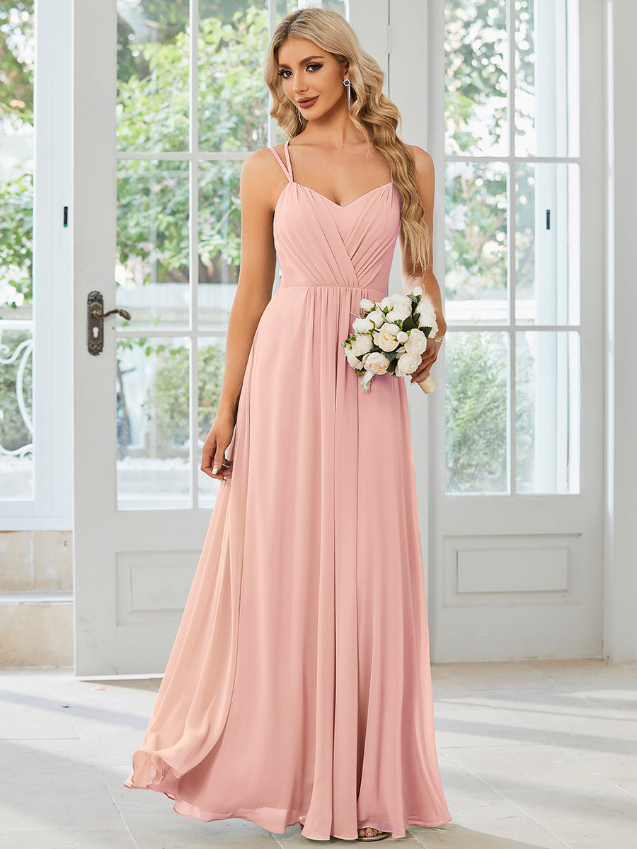 Wholesale Chiffon Bridesmaid Dress with Lace V-Back