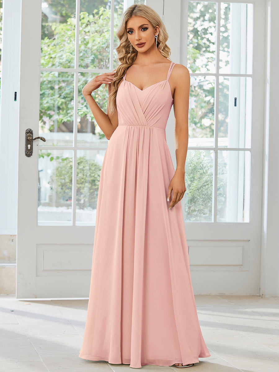 Wholesale Chiffon Bridesmaid Dress with Lace V-Back