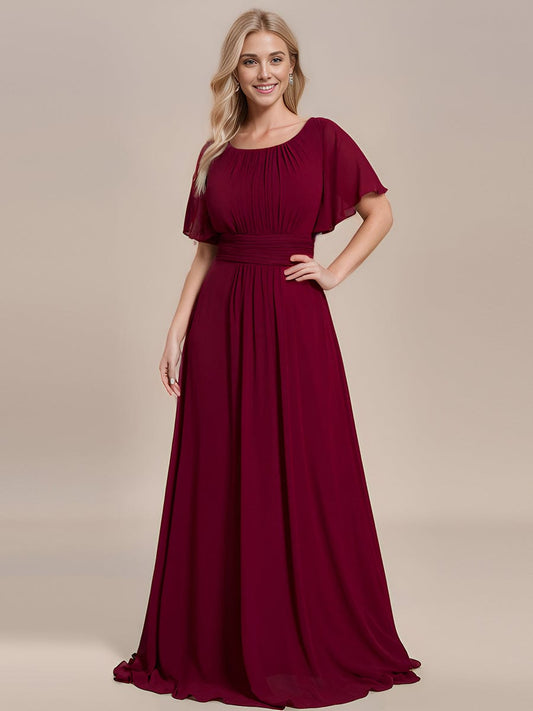 Elegant Chiffon Pleated A-Line Round Neck Bridesmaid Gown