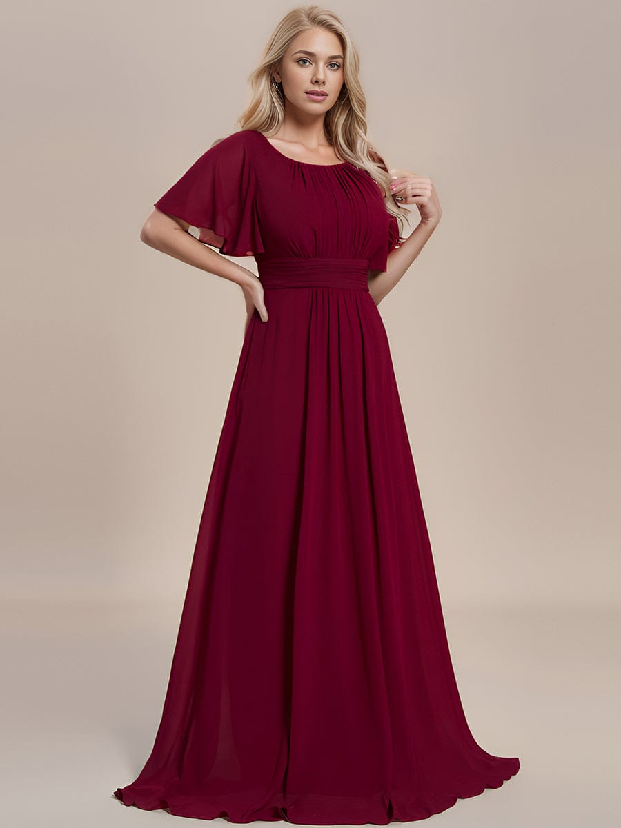 Elegant Chiffon Pleated A-Line Round Neck Bridesmaid Gown