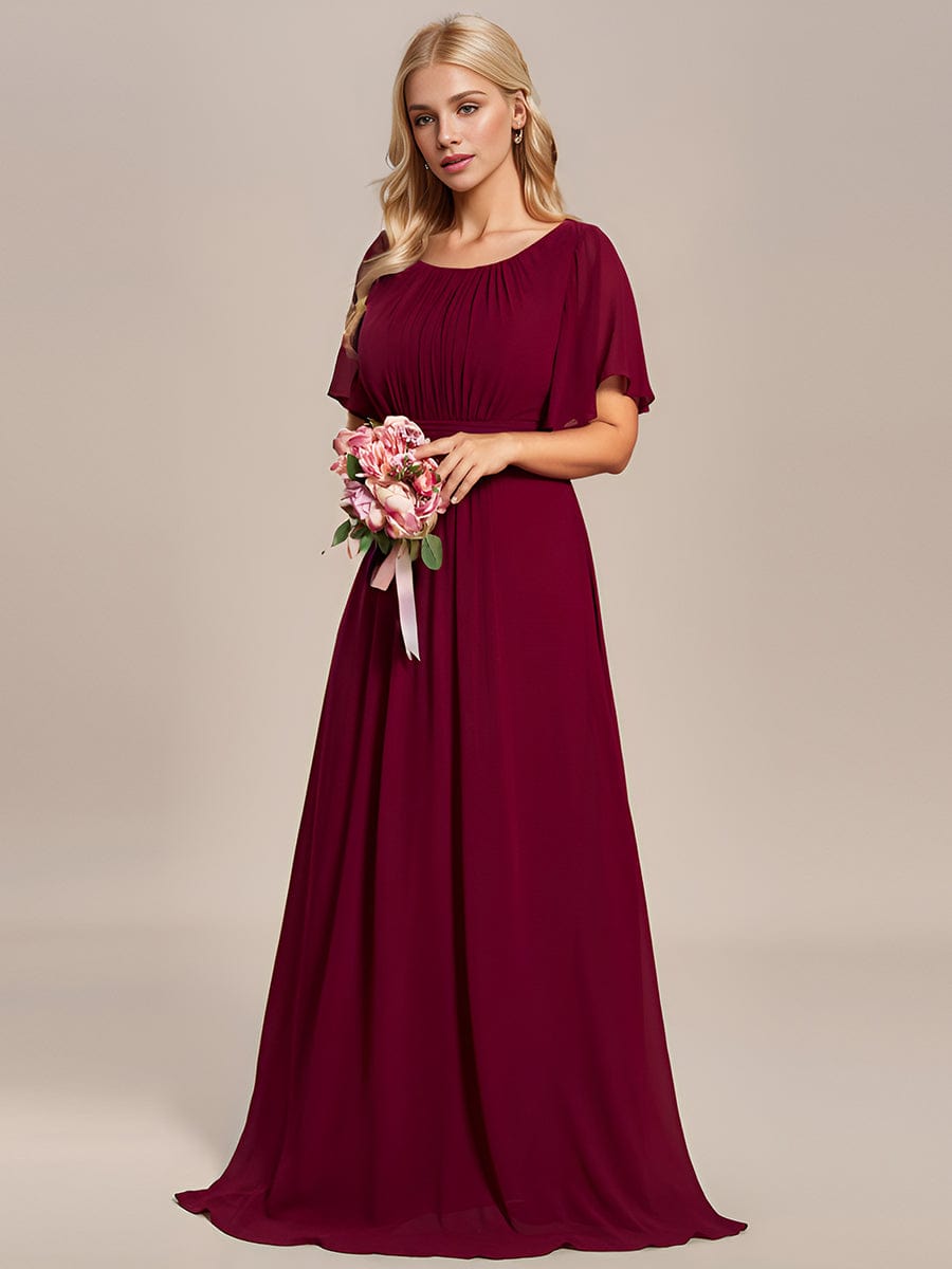 Elegant Chiffon Pleated A-Line Round Neck Bridesmaid Gown