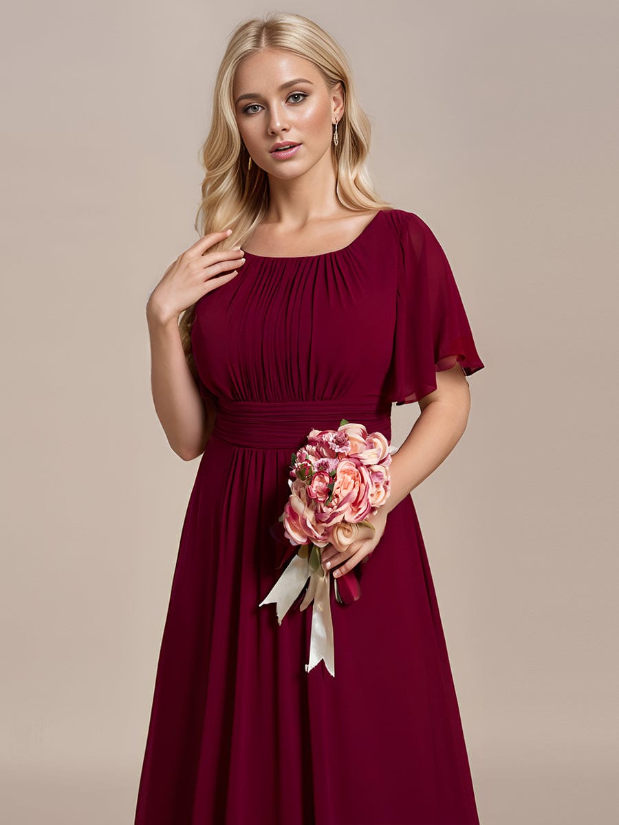 Elegant Chiffon Pleated A-Line Round Neck Bridesmaid Gown