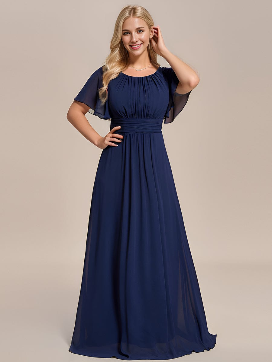 Elegant Chiffon Pleated A-Line Round Neck Bridesmaid Gown