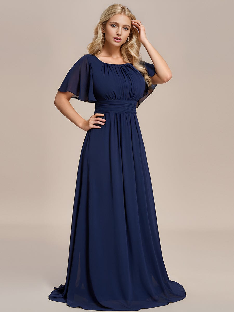 Elegant Chiffon Pleated A-Line Round Neck Bridesmaid Gown