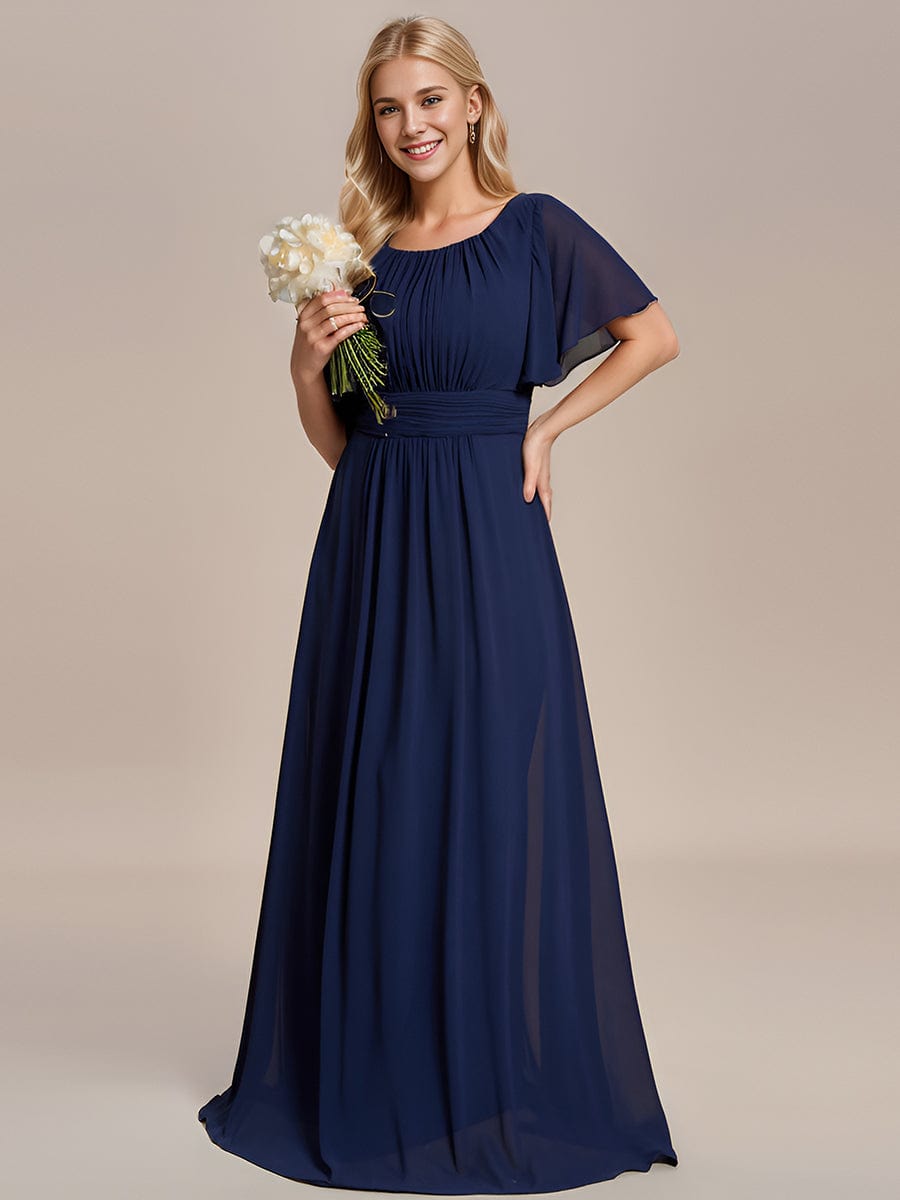 Elegant Chiffon Pleated A-Line Round Neck Bridesmaid Gown