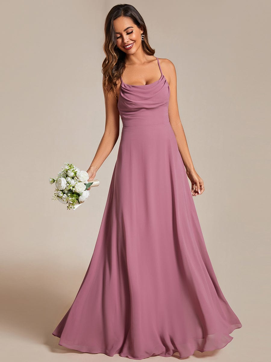 Elegant Sleeveless A-Line Chiffon Bridesmaid Gown with Criss-Cross Back Detail