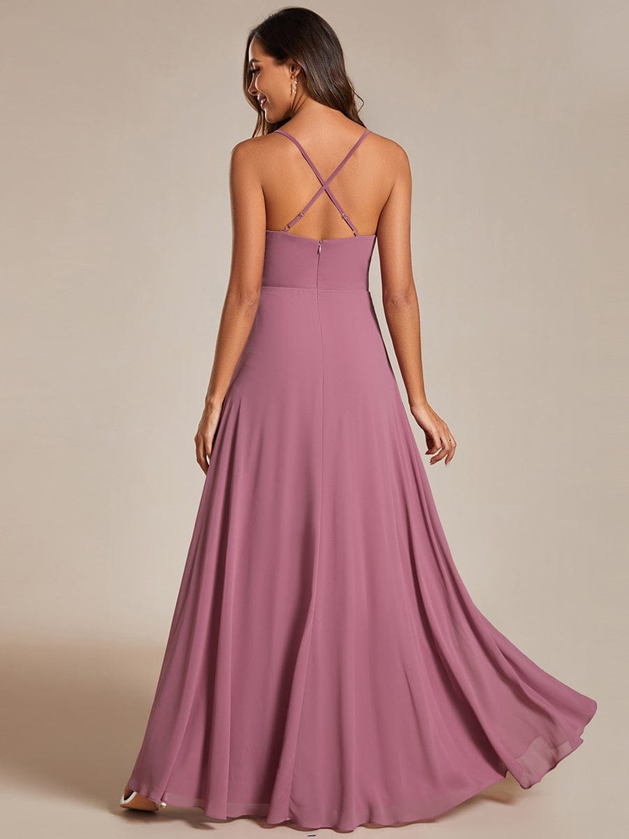 Elegant Sleeveless A-Line Chiffon Bridesmaid Gown with Criss-Cross Back Detail