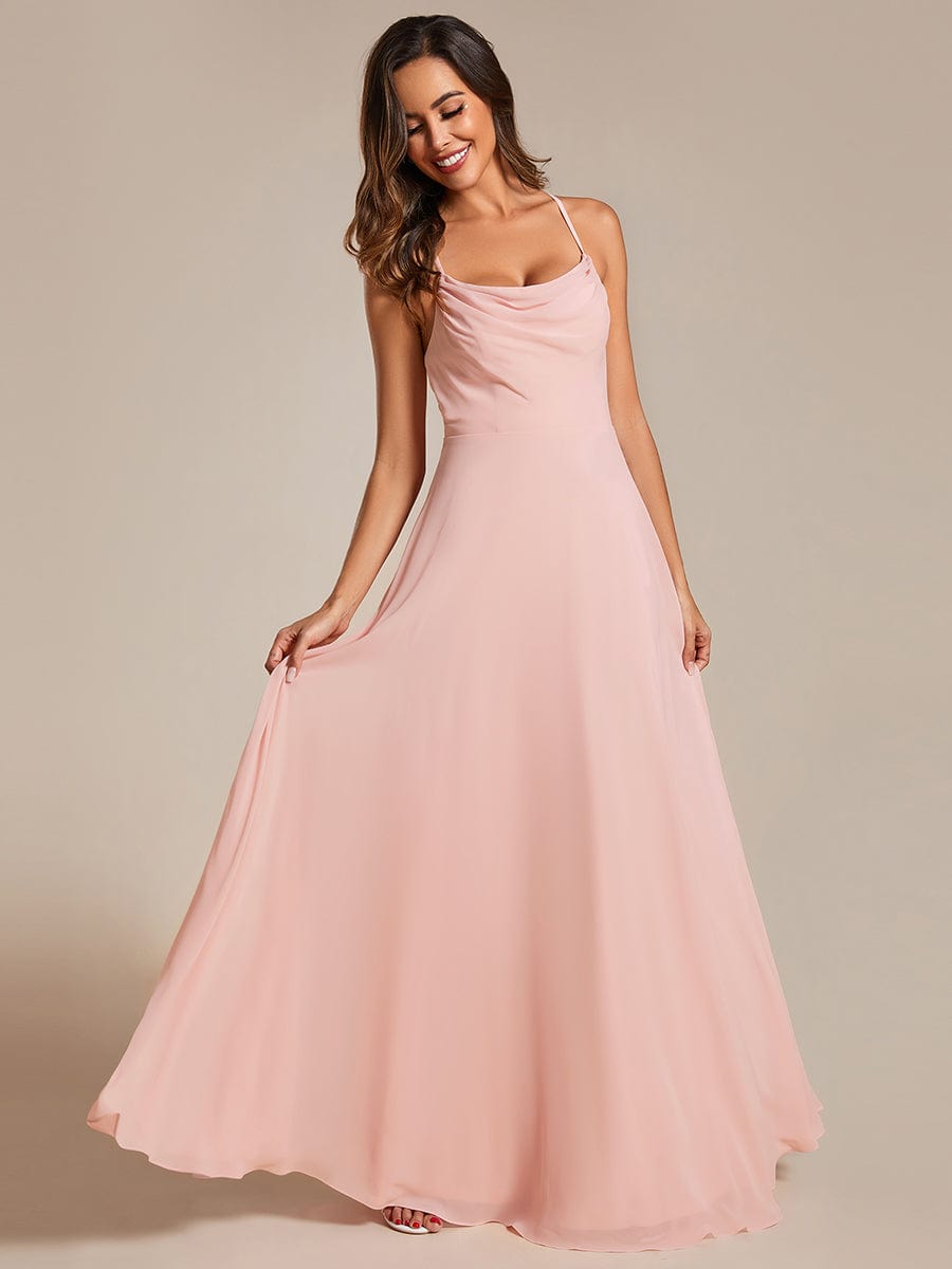 Elegant Sleeveless A-Line Chiffon Bridesmaid Gown with Criss-Cross Back Detail