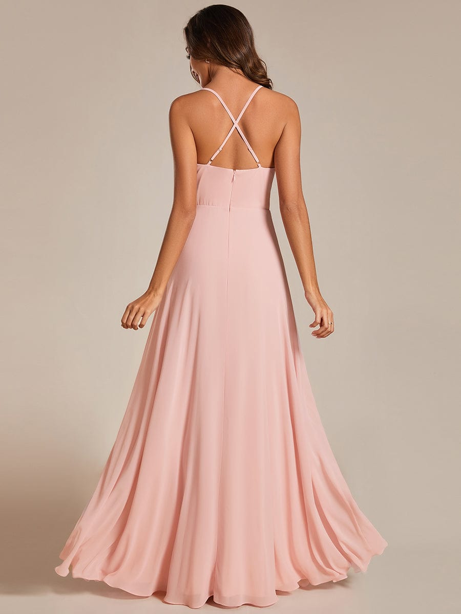 Elegant Sleeveless A-Line Chiffon Bridesmaid Gown with Criss-Cross Back Detail