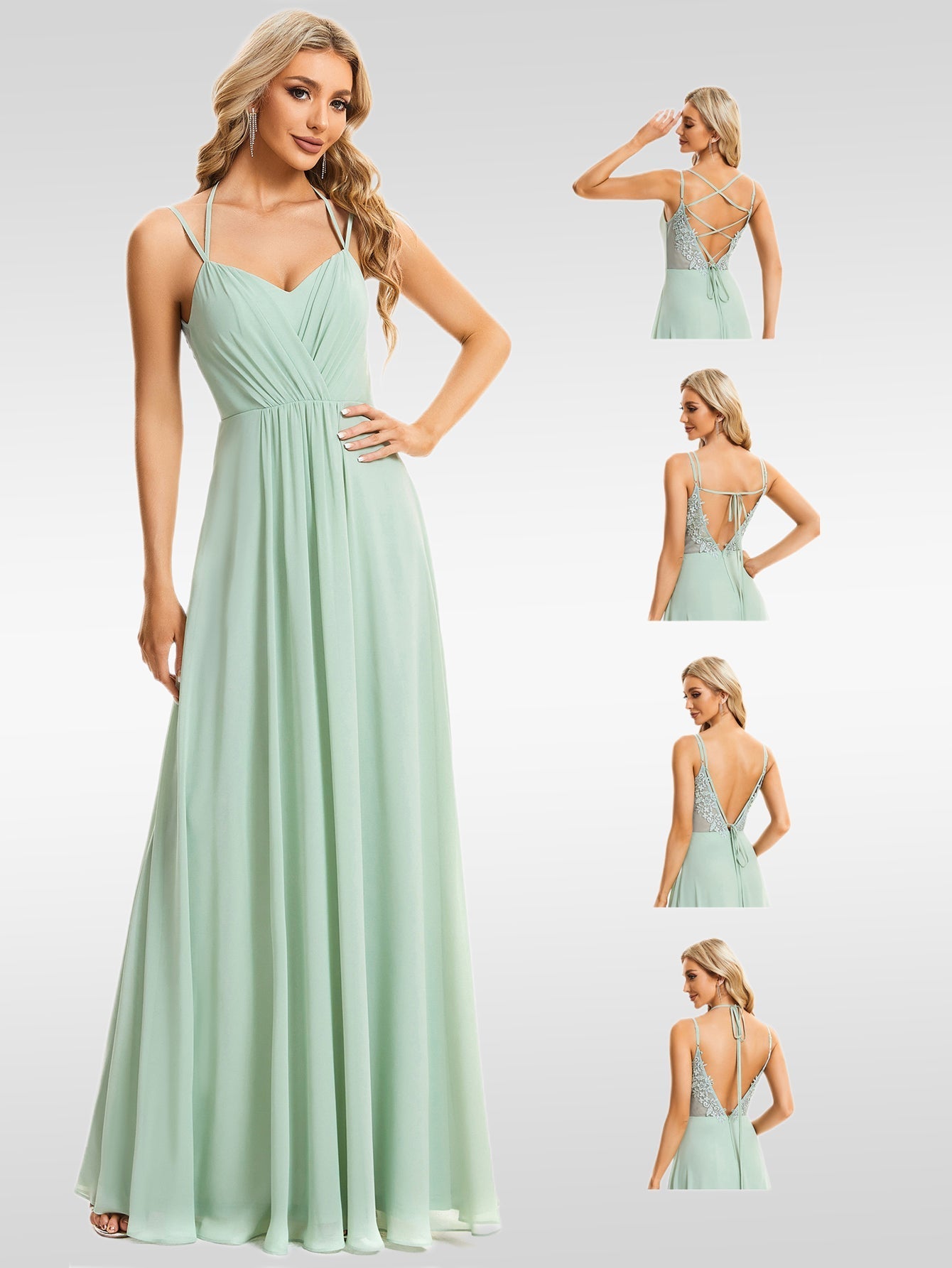 Wholesale Chiffon Bridesmaid Dress with Lace V-Back